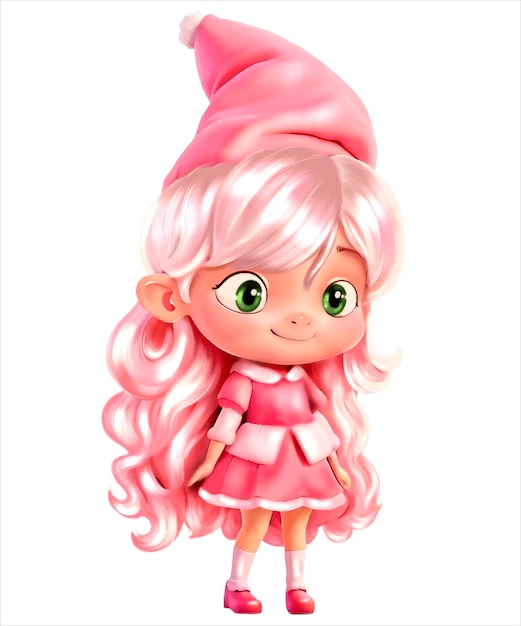 Personagem de desenho animado 3d de duende rosa fofo de natal arte isolada png