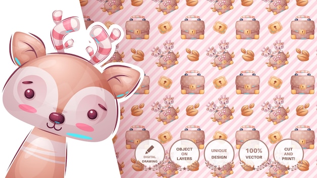 personagem de desenho animado adorável animal cervo com estojo