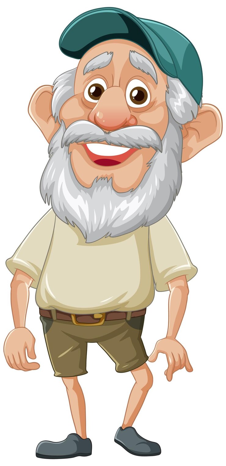 Vetor personagem de desenho animado alegre de um velho avô usando um boné
