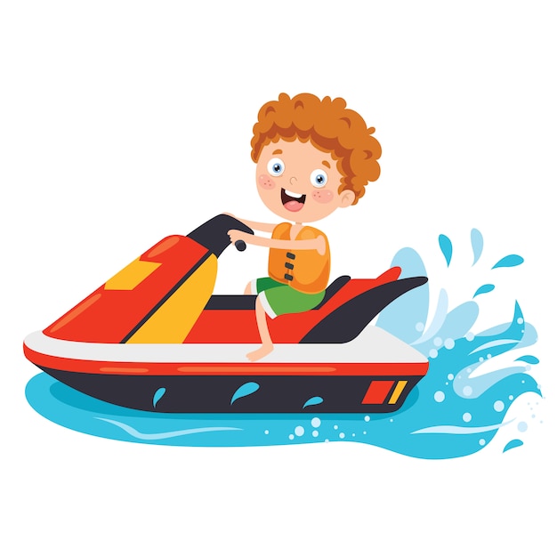 Personagem de desenho animado andando de jet ski