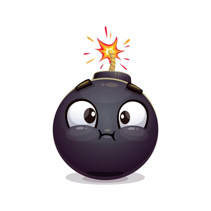 Vetor personagem de desenho animado bomba personagem de arma explosiva vetor isolado divertida esfera tnt com grandes olhos bochechas inchadas e fusível ardente pronto para explodir com excitação ou travessura