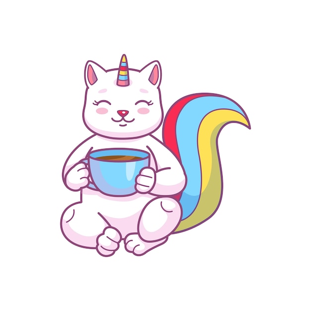 Desenhos Animados Personagem Caticorn Bonito Vector Kawaii Gato