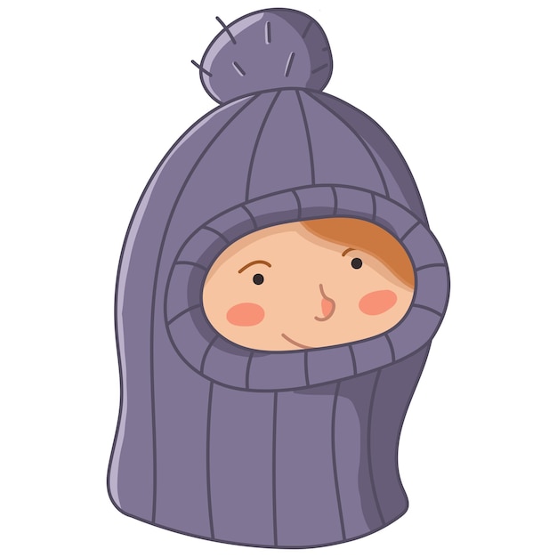 Vetor personagem de desenho animado bonito com chapéu de balaclava de malha roxa chapéu quente engraçado