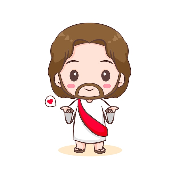Personagem de desenho animado bonito de Jesus Cristo com mão aberta