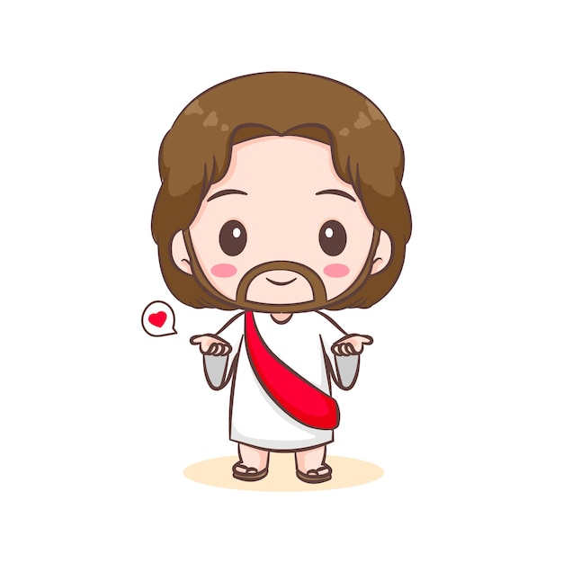 Personagem de desenho animado bonito de jesus cristo com mão aberta