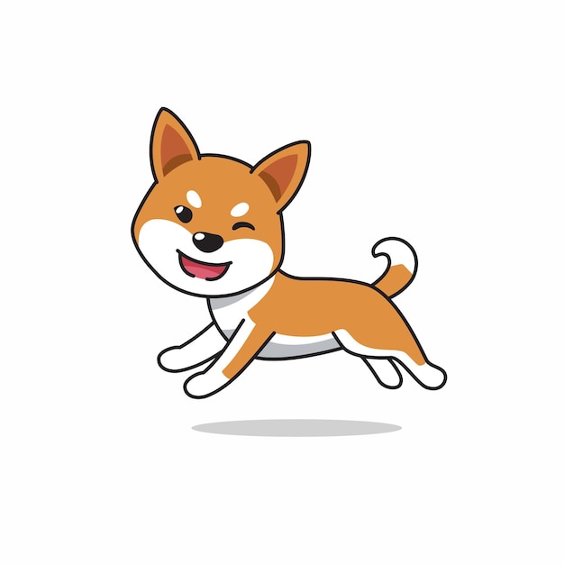 Personagem de desenho animado cachorro shiba inu feliz correndo