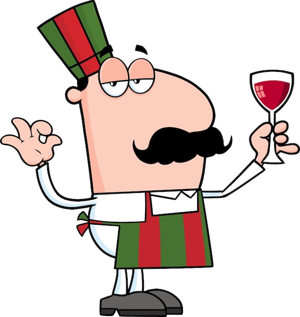 Personagem de desenho animado chef segurando um copo com ilustração vetorial de vinho