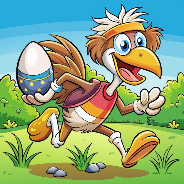 Vetor personagem de desenho animado com um peru e um ovo