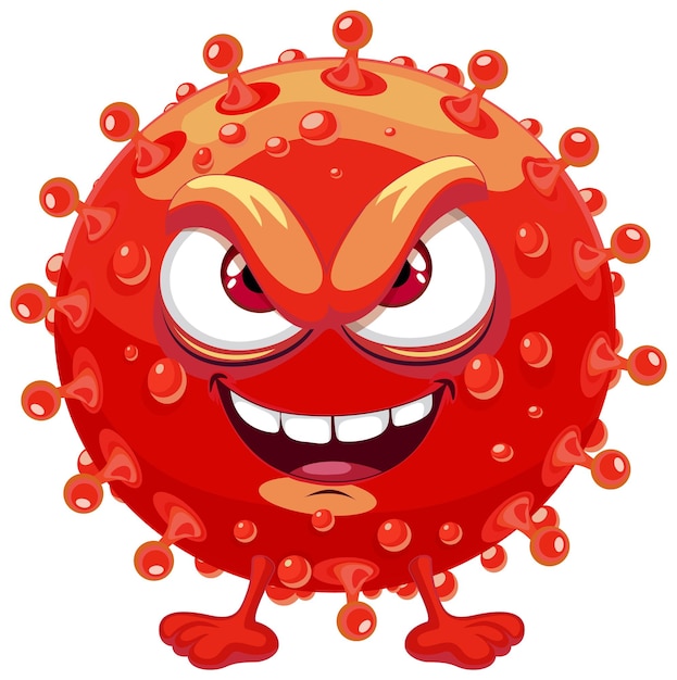 Vetor personagem de desenho animado da bactéria vermelha germ virus monster