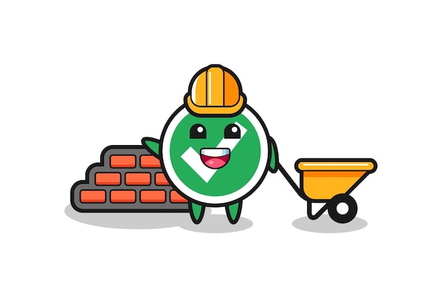 Personagem de desenho animado da marca de verificação como um construtor, design fofo