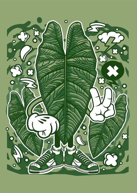 Personagem de desenho animado da planta Alocasia Bisma