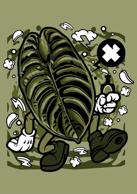 Personagem de desenho animado da planta Alocasia Cuprea