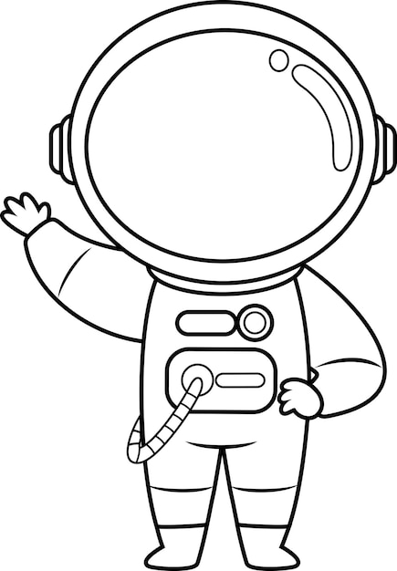Personagem de desenho animado de astronauta bonito acenando para cumprimento