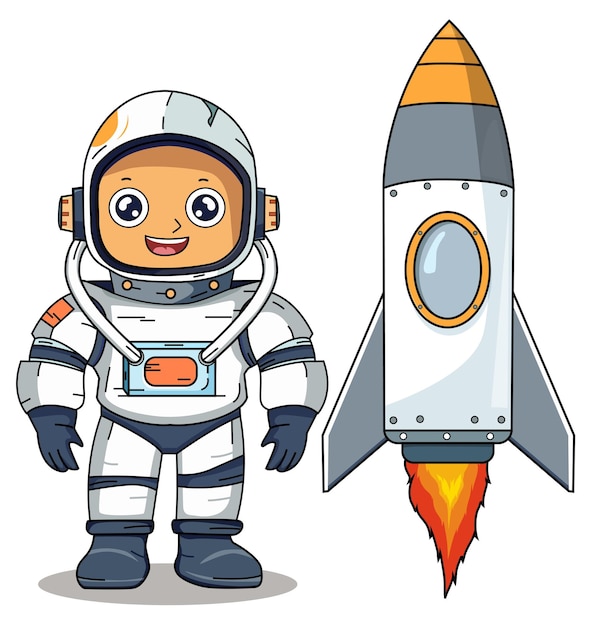 Vetor personagem de desenho animado de astronauta em pé sobre um fundo branco