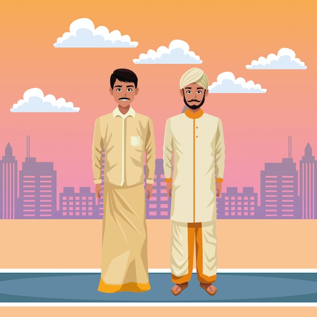 Personagem de desenho animado de avatar de homens indianos
