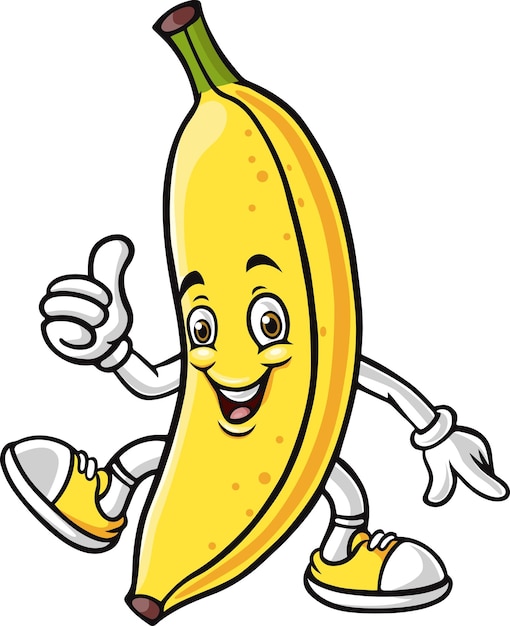 Personagem de desenho animado de banana dando um polegar para cima