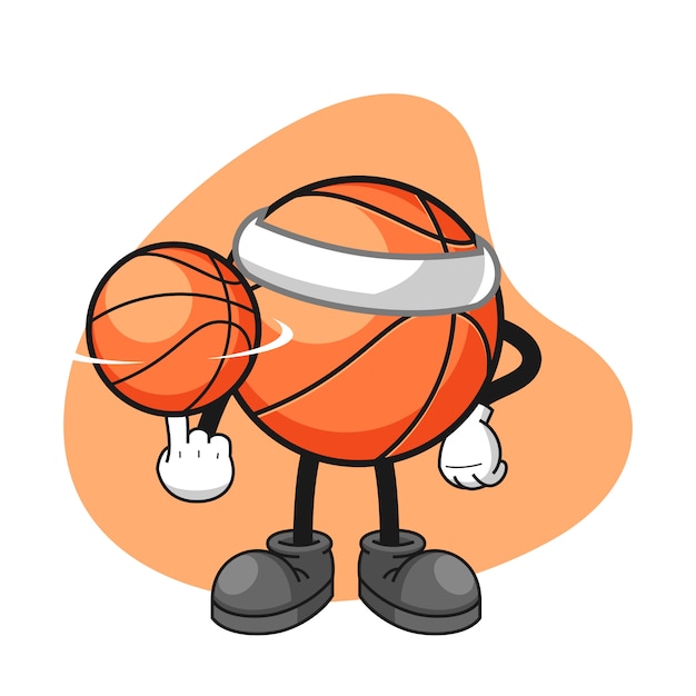 Personagem de desenho animado de basquete girar uma bola de