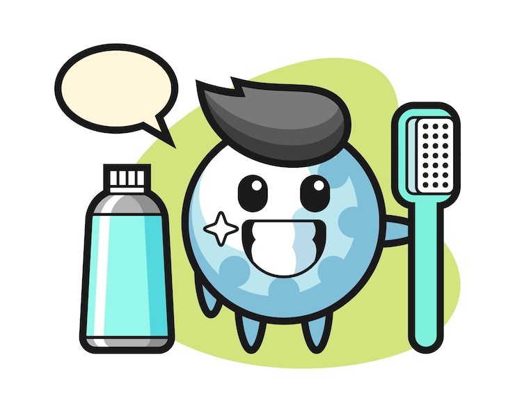 Vetor personagem de desenho animado de bola de golfe com uma escova de dentes