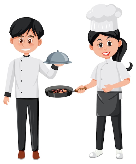 Personagem de desenho animado de chef e garçom em fundo branco