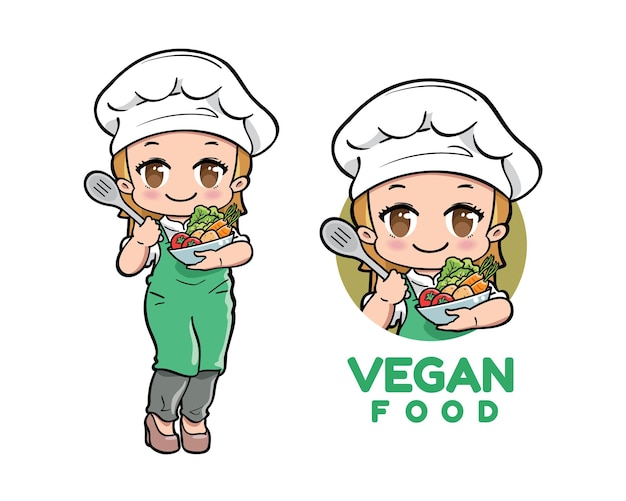 Personagem de desenho animado de chef vegano