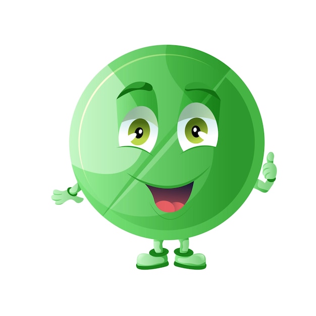 Personagem de desenho animado de comprimido verde sorridente medicamento comprimido cápsula medicamento de analgésicos antibióticos