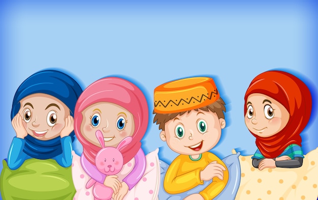 Personagem de desenho animado de crianças muçulmanas