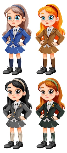 Personagem de desenho animado de estudante linda garota em uniforme escolar