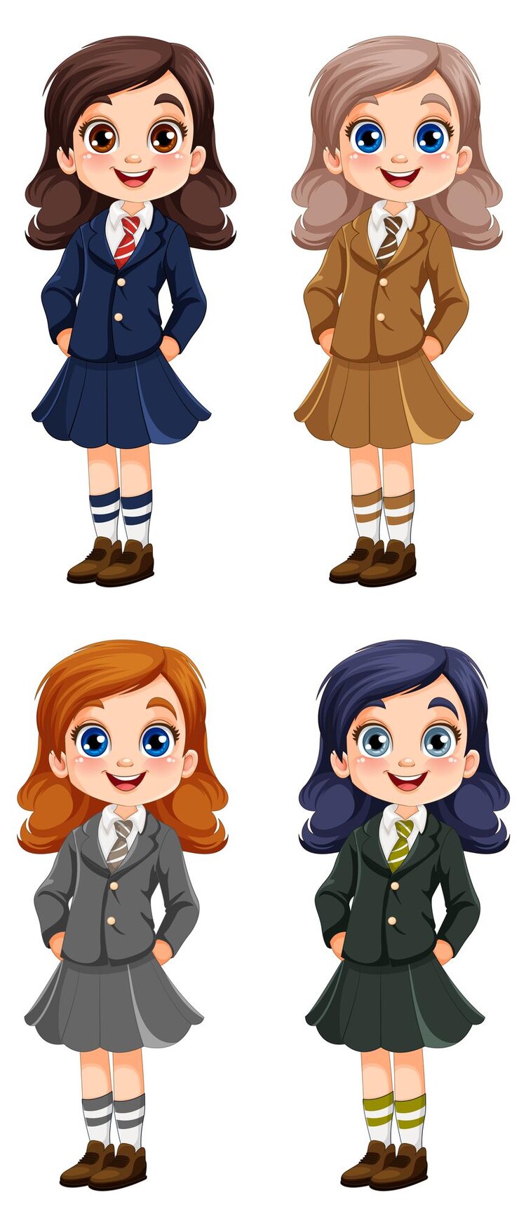 Vetor personagem de desenho animado de estudante linda garota em uniforme escolar