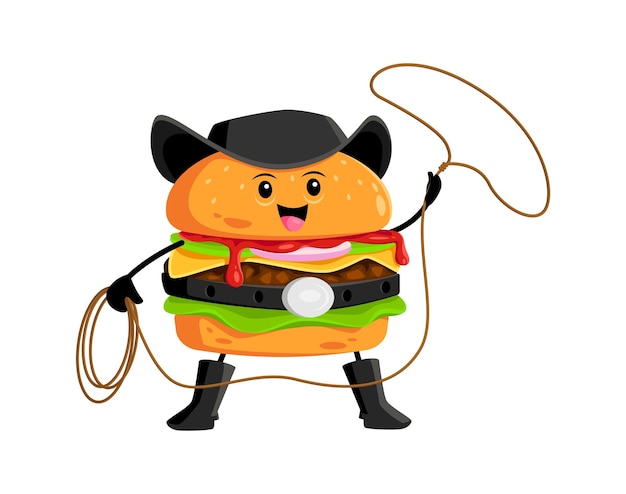 Personagem de desenho animado de fast food hambúrguer cowboy