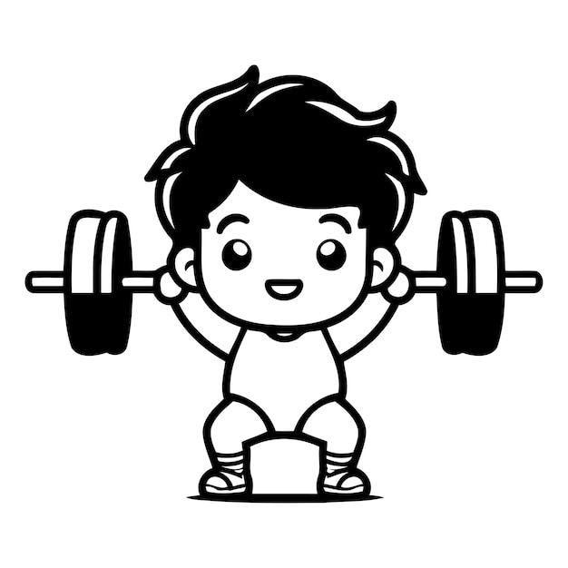 Vetor personagem de desenho animado de fitness boy com ilustração vetorial de barra design de mascote de fitness boy