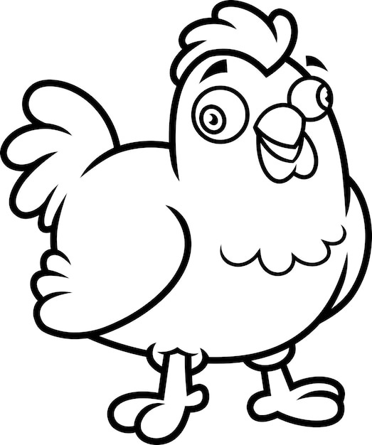 Vetor personagem de desenho animado de frango bonito delineado. ilustração vetorial desenhada à mão