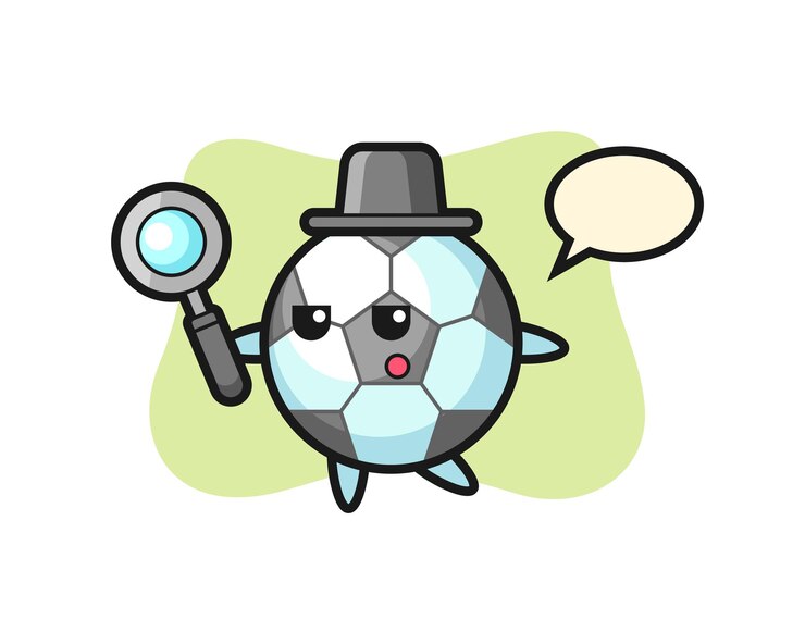 Vetor personagem de desenho animado de futebol pesquisando com uma lupa, design de estilo fofo para camiseta, adesivo, elemento de logotipo