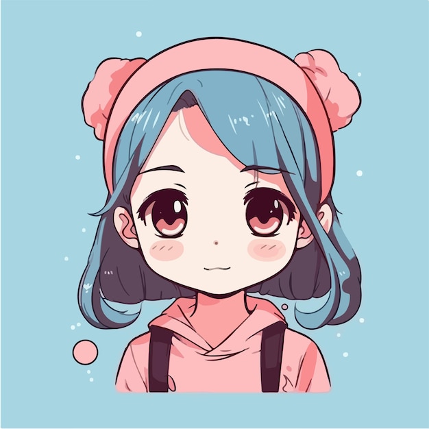 Personagem de desenho animado de garota kawaii de anime bonito com ilustração vetorial