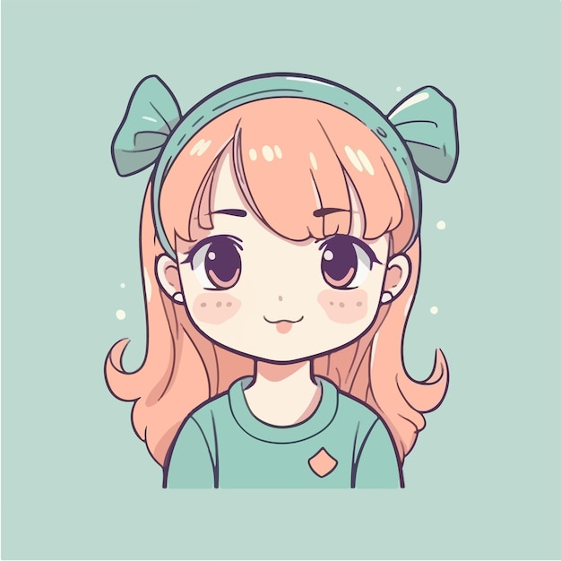 Personagem de desenho animado de garota kawaii de anime bonito com ilustração vetorial