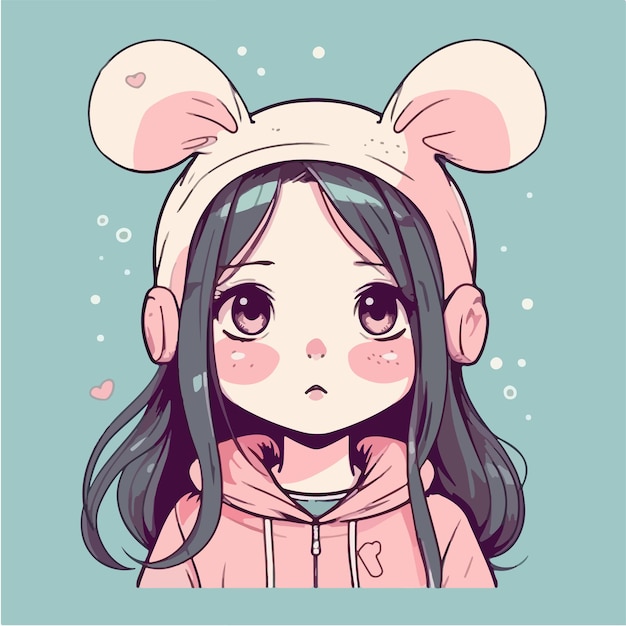 Personagem de desenho animado de garota kawaii de anime bonito com ilustração vetorial