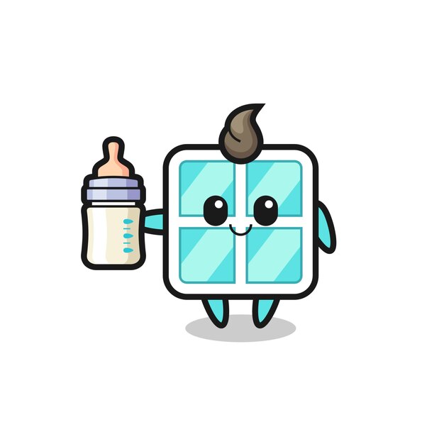 personagem de desenho animado de janela de bebê com garrafa de leite, design de estilo fofo para camiseta, adesivo, elemento de logotipo
