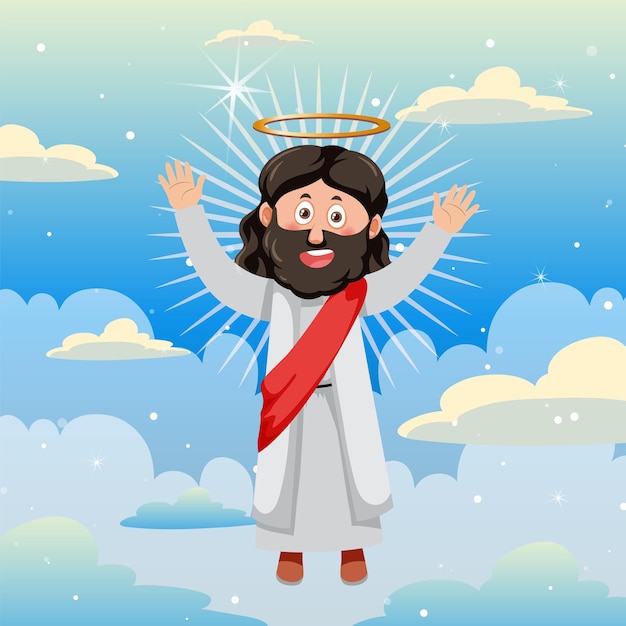 Personagem de desenho animado de jesus cristo no céu