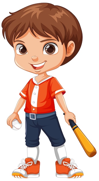 Personagem de desenho animado de jogador de beisebol de menino