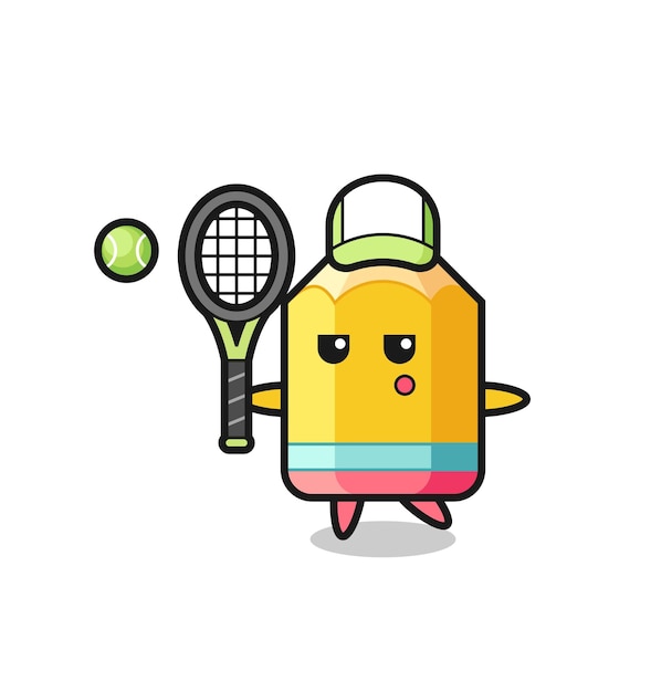 Personagem de desenho animado de lápis como um jogador de tênis, design de estilo fofo para camiseta, adesivo, elemento de logotipo