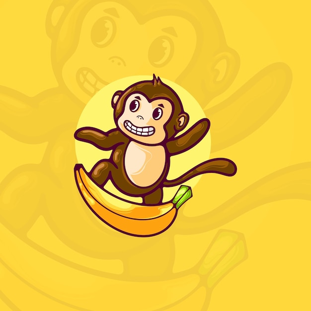 Personagem de desenho animado de macaco e banana