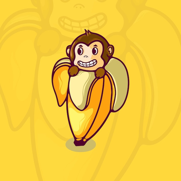 Vetor personagem de desenho animado de macaco e banana