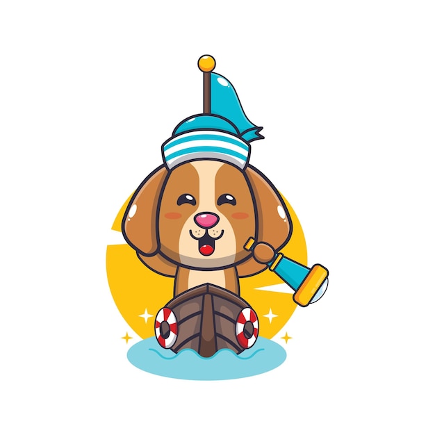 personagem de desenho animado de mascote de cachorro fofo no barco