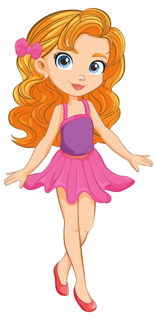 Personagem de desenho animado de menina bonita com roupa de festa de mini saia