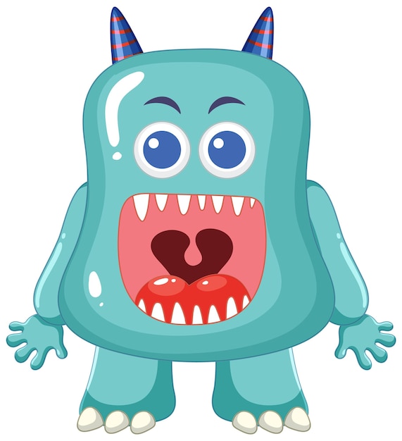 Personagem de desenho animado de monstro azul com chifre