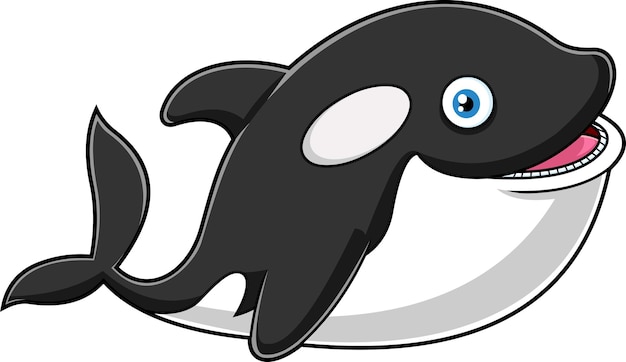 Personagem de desenho animado de orca ou orca feliz está nadando ilustração vetorial desenhada à mão