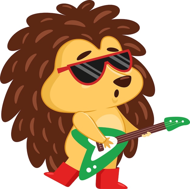 Personagem de desenho animado de ouriço fofo toca guitarra elétrica ilustração vetorial design plano