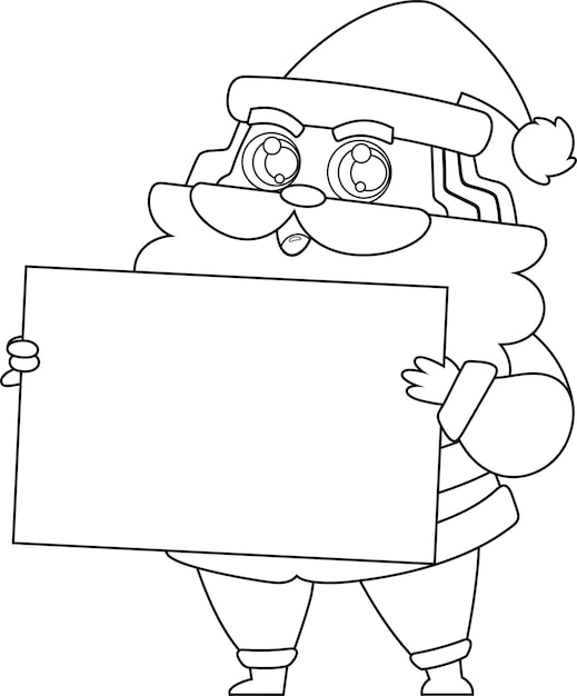 Personagem de desenho animado de papai noel delineado segurando um sinal em branco vetor mão desenhada ilustração