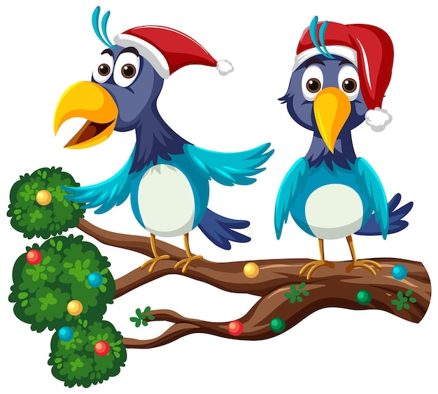 Personagem de desenho animado de pássaro azul com chapéu de natal