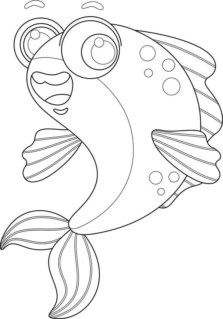 Vetor personagem de desenho animado de peixe de mar vector desenhado à mão