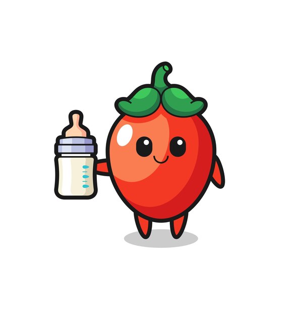 Vetor personagem de desenho animado de pimenta de bebê com garrafa de leite